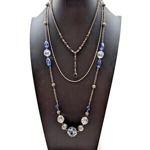 Lot of Three Vintage Silver Tone Beaded Chain Y Drop Necklaces